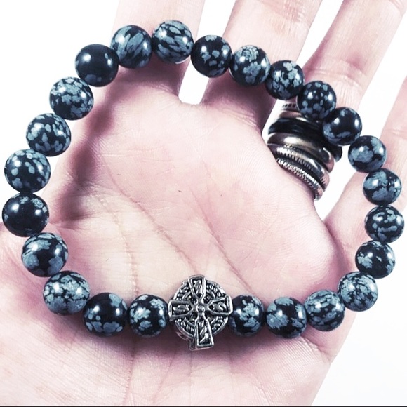 🔴SALE obsidian gemstones celtic cross bracelet - Picture 3 of 8